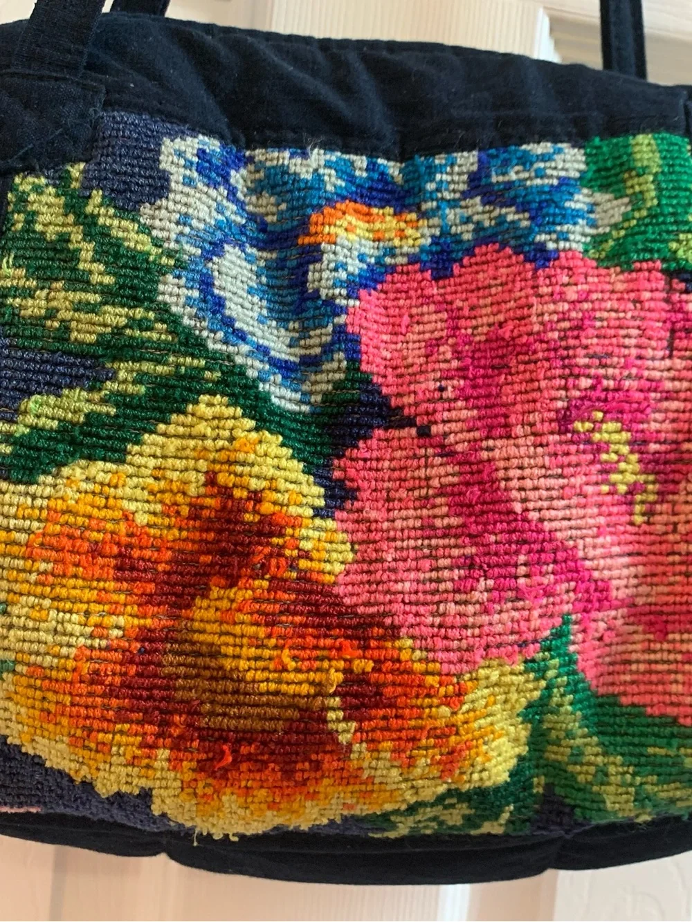 VTG 70s/80s SOMBOL Guatemala Handwoven Huipil Floral Needlepoint Tote Bag
